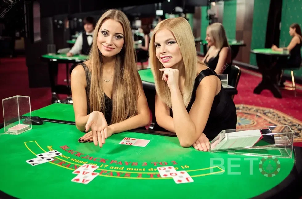Ruang permainan kasino live dengan tampilan meja dealer